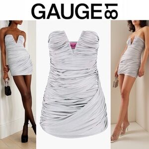 Gauge81 Talsi Ruched Strapless Mini Dress in Silver XXS 450$